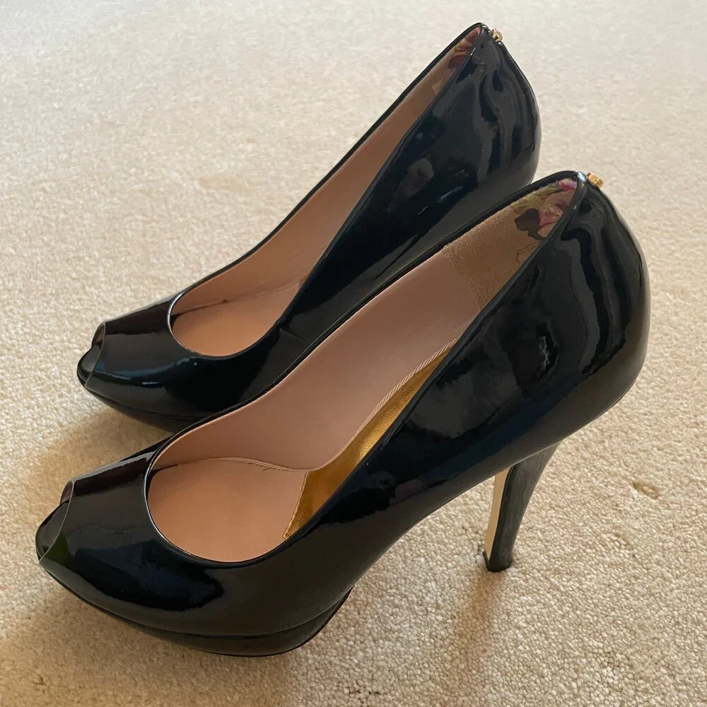 Ted Baker London Leather Peep Toe Pumps Black 9